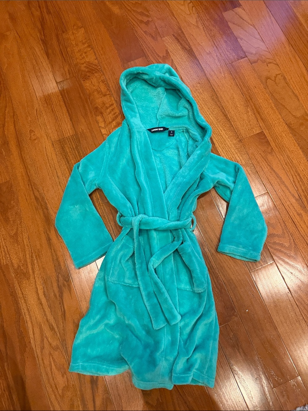 Lands' End Kids Hooded Plush Robe - Turquoise